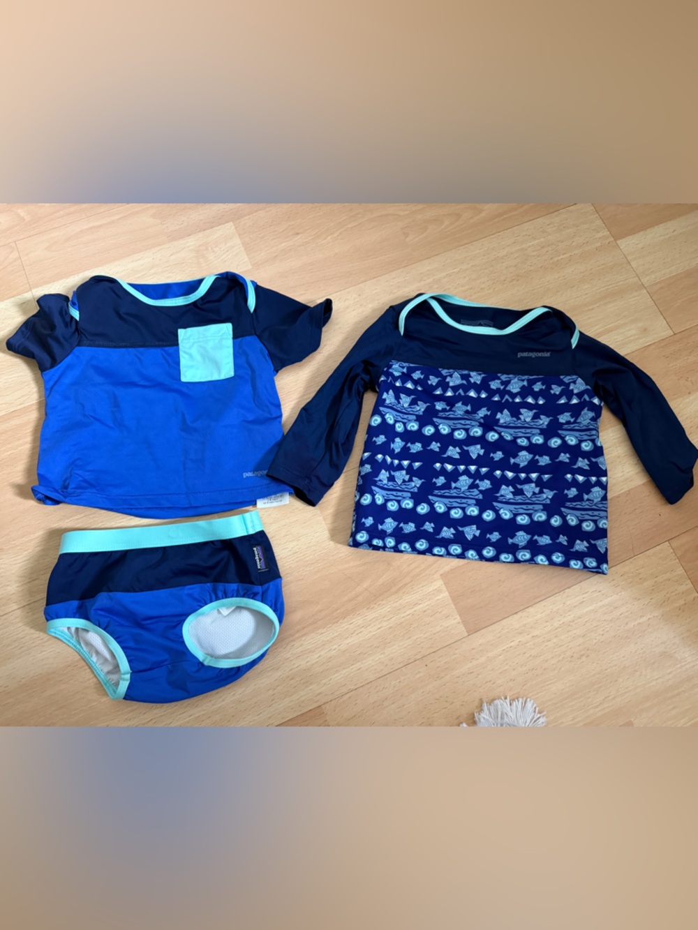 Patagonia Kids' Baby Boy Blue Rash Guard Set - Navy & Aqua